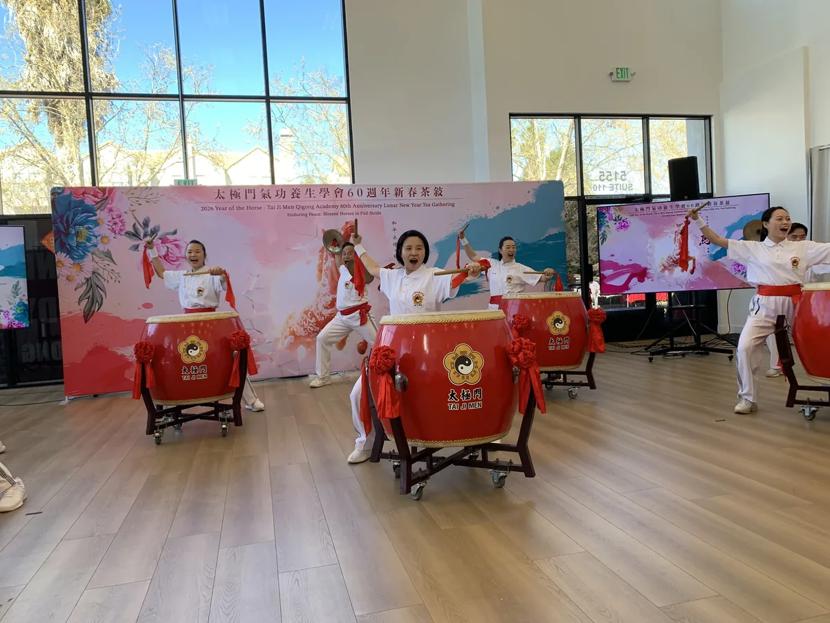 A drum performance at a community New Year celebration