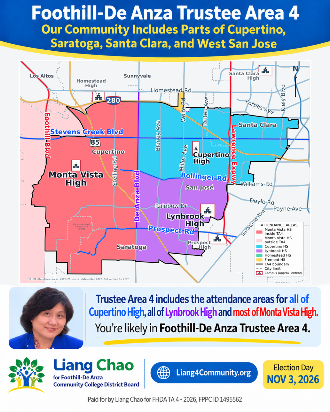 Cupertino High, Lynbrook High & Monta Vista High — Vote for Liang Chao for Foothill-De Anza Board video thumbnail